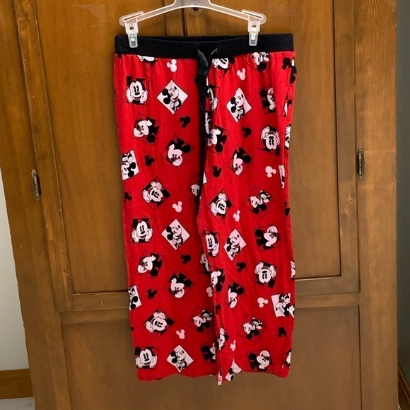Disney Mickey Mouse pajama pant 22in inseam ribbon tie elastic waist lounge dorm - Picture 1 of 2